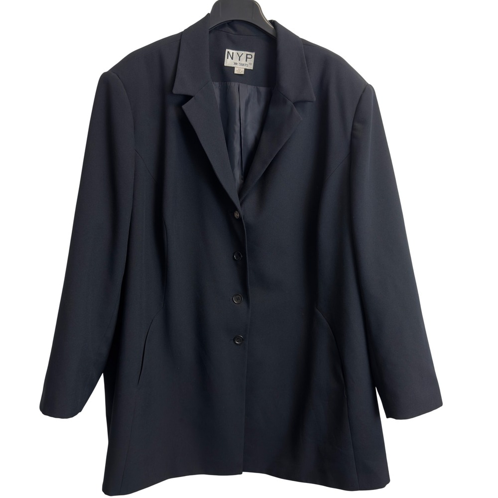 NYP Suits Navy Blue Four Button Blazer Jacket Women Plus Size 32W Professional